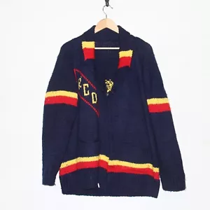 Vintage RCO Deer Wool Knit Cardigan Sweater Size XL Jet Zipper Blue - Foto 1 di 7