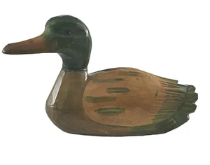 Esca anatra legno Mallard verde marrone testa girevole intagliata a mano 9" decorazione uccellino vintage - Foto 1 di 13
