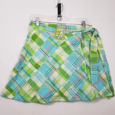 Cape Madras Patchwork Tie Wrap Saia Cobertura Feminina XS Xadrez Verde Novo com etiquetas 16" - Imagem 1 de 4