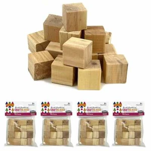 64 Pc Craft Blocks Unfinished Hardwood Natural Wooden Block 1" Cubes Arts Crafts - Picture 1 of 1