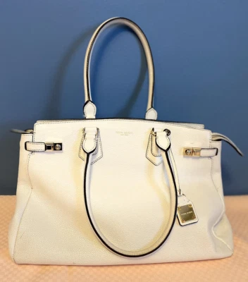 Henri Bendel Carlyle White Satchel Purse Gold Tone Hardware Luxury Designer - Image 1 of 4