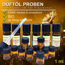 Naturreine ätherische BIO Öle, Aromaöl für Aromatherapie, 1 ml Duftproben