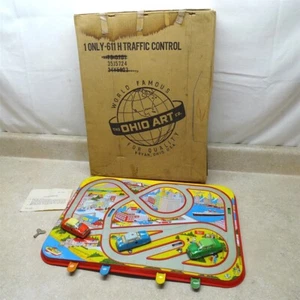 Vintage 1960's Ohio Art 611H Traffic Control Set + 3 Cars, Box, Key, Wind Up - Bild 1 von 13