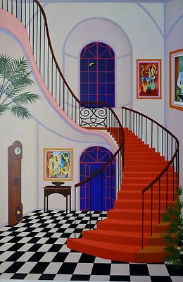 INTERIOR FANCH LEDAN CON ESCALERA ROJA SERIGRAFÍA FIRMADA #372/450 CON CERTIFICADO DE AUTENTICIDAD 23X34 Foto 1 de 4