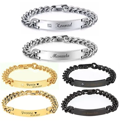 ID Partner Edelstahl Armbänder mit Strass + Gravur nach Wunsch + Box , Armband ♥ - Bild 1 von 4