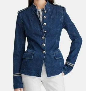 $298 NWT LAUREN RALPH LAUREN Sz8 MILITARY-INSPIRED OFFICER STRETCH DENIM JACKET  - Picture 1 of 4