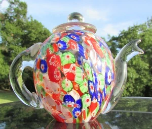 Pisapapeles tetera de vidrio Millefiore - tazas de mantequilla multicolores - Imagen 1 de 9