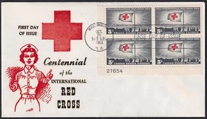 US 1963 Red Cross Plate Block (1239) .  First Day Cover,  Cachet - Picture 1 of 1
