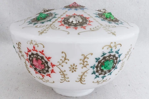 Antique Victorian Edwardian Crystal Prism Encrusted Glass Lamp Shade Fixture 9½" Cover
