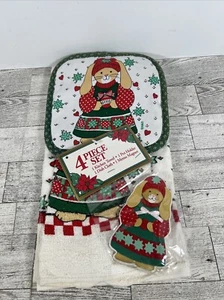 NOS B & D Bunny Christmas Kitchen Towel Potholder Memo Magnet Set - NWT - Picture 1 of 6