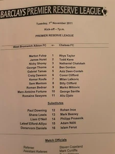 West Brom Reserves v Chelsea Reserves 2010-2011 TEAMSHEET - Picture 1 of 1