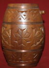 Vintage small hand made carved wood keg flask