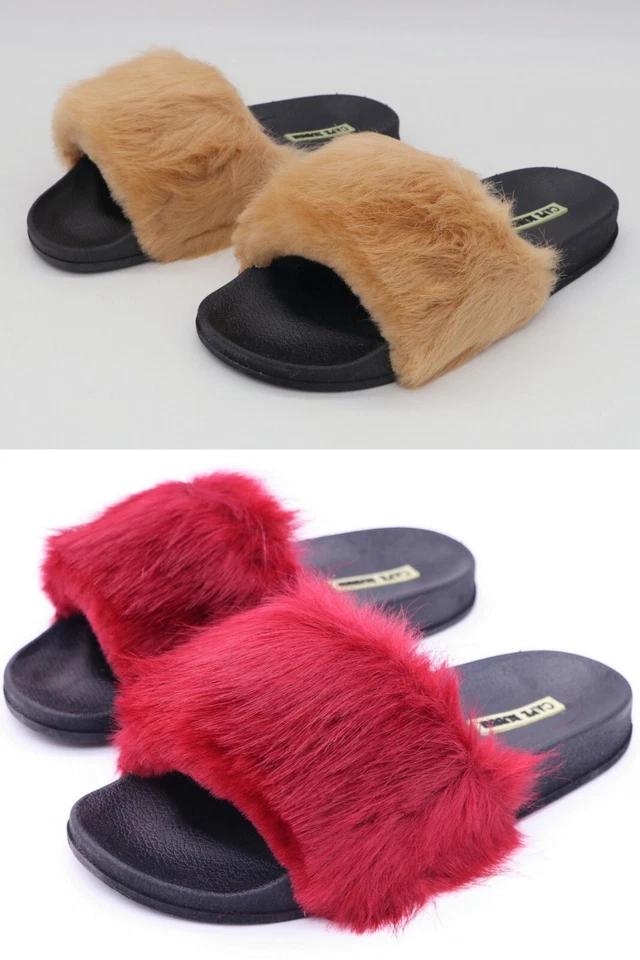 CAPE ROBBIN MOIRA-5 FUZZY FURRY SANDALS SLIDES FLATS SHOES CHOOSE SIZE/COLOR - Image 1 of 1