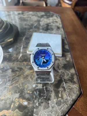 Custom Watch Modded Silver Metal Band Blue Space Dial Casio G-Shock GA-2100FL-1A - Image 1 of 4