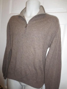SAKS FIFTH AVENUE Ave Black 100% CASHMERE Tan Beige 1/4 1/2 Zip SWEATER Large - Picture 1 of 1