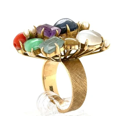 14k Oro Amarillo Multi-Gem Cultivada Perla Placa Anillo Tamaño 7.25 12.9g - Imagen 1 de 4