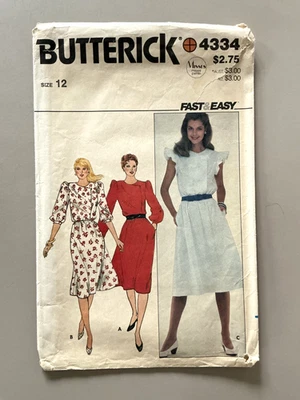 Vestido Butterick Misses años 80 patrón 4334 talla 12 sin cortar Foto 1 de 2
