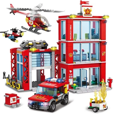 City Fire Station Building Kit, 784 PCS, Fire Truck, Helicopter, Drone, Gift Toy - Image 1 of 4