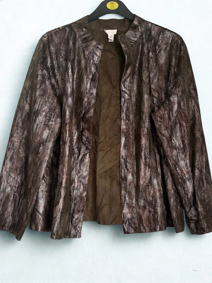 Chico's Metallic Snake Print Waterfall Jacket – Size 3 (Equivalent to XL/16-18) - Image 1 of 4