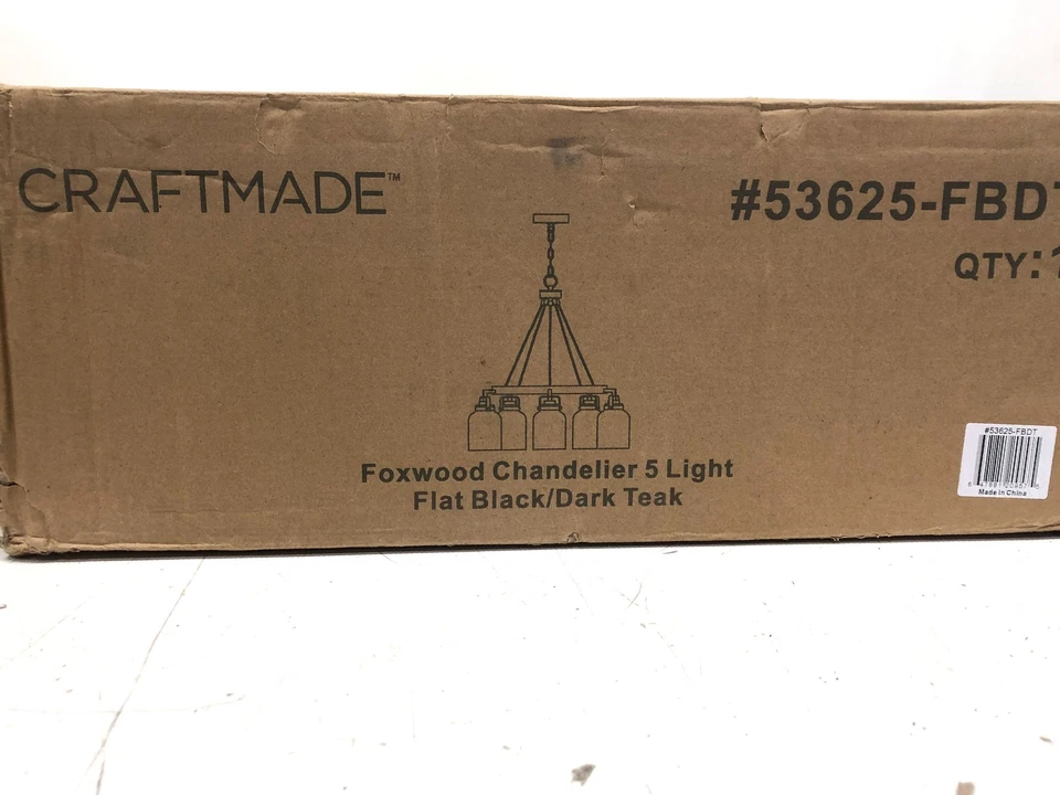 Araña artesanal de 5 luces negra/oscura de teca Foxwood vidrio transparente Foto 1 de 3