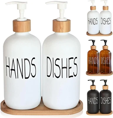 Glass Soap Dispenser Set, Contains Hand and Dish Dispenser. Kitchen Set Suitable - image 1 of 4