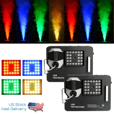 2PCS 1500W RGB LED Fog Machine DMX Smoke Machine Fogger Stage DJ Light w/ Remote - Image 1 of 4