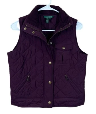 Chaleco acolchado Ralph Lauren diamante cuello polar borgoña talla pequeña para mujer Foto 1 de 4