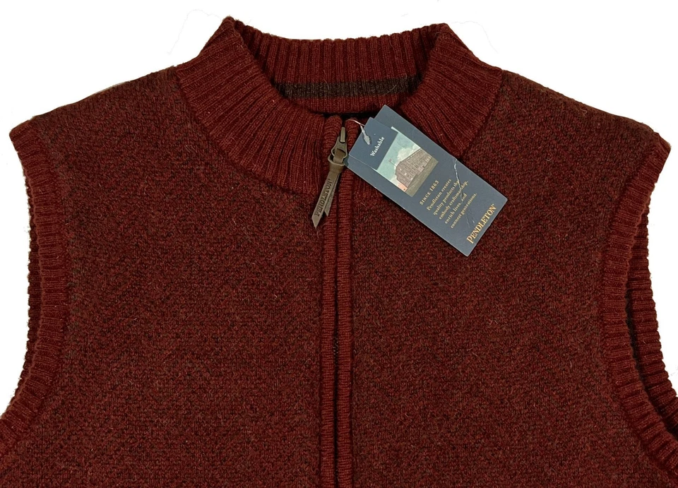 Men's PENDLETON Russet Red & Brown Herringbone Wool Vest L Large NWT NEW - Image 1 of 4