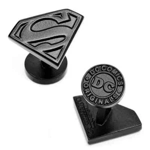 Satin Black Superman Shield Cufflinks - Picture 1 of 4