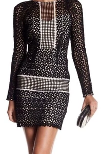 Minuet black long sleeves dress eyelet Detail  size S - Picture 1 of 5