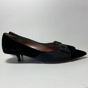 Tabitha Simmons Velvet Kitten Heels Shoes Women’s Size Black Pointed Toe 38 - Picture 1 of 12