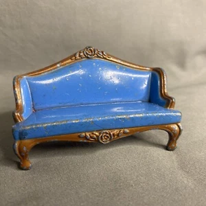 Metall 80er Mattel Puppenhaus Miniatur Möbel Couch blau - Bild 1 von 5