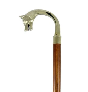 Brass Fox Head Handle Wooden Cane Working Walking Stick for Men and Women -Canes - Picture 1 of 4