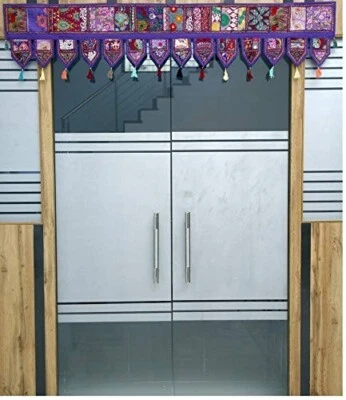 Decoração de parede indiana roxa vintage patchwork bordado porta Toran valance - Imagem 1 de 4