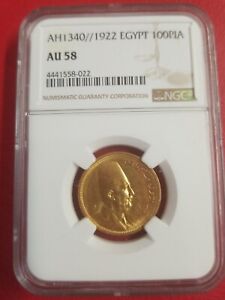 EGYPTIAN Gold Coin 100 Piastres King Fouad NGC AU58 ISSUED 1922(100 YEARS OLD)