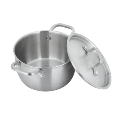 304 Stainless Steel Stock with Lid Cover 3-Ply Clad Base Soup Pot Cookware - Image 1 of 4