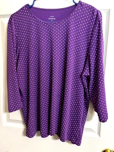 CJ Banks 1X Shirt Top Purple White Polka Dot Layer Your Look 3/4 Sleeve - Picture 1 of 3