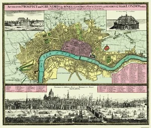 Historic Map - London England Royal British Majority - Visscher 1705 - 27 x 23 - Picture 1 of 20