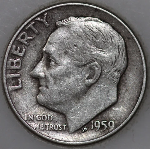 * 1959-P Roosevelt Dime 90% Silver As Shown Cover