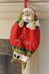 Pet Christmas Stocking Cat Kitten 19 inch Fish Shape Felt I Love My Cat NEW - Picture 1 of 4