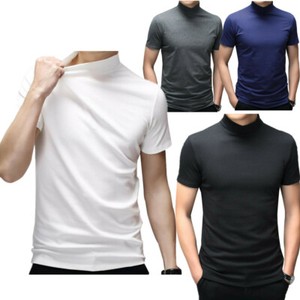 Men Short Sleeve Mock Neck T-Shirts Casual Slim Cotton Tops Tee Undershirt Club