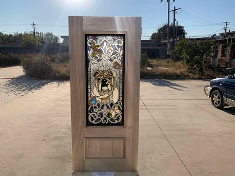 CUSTOM HAND MADE BULL DOG STAINED GLASS ENTRY ESTATE DOOR - CD1 Cover