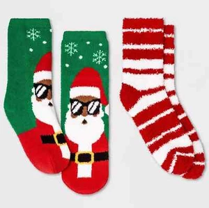4 Pair, Target Kids Christmas Black-Santa, Fuzzy Socks XS/S 11-1 Fluffy Plush - Picture 1 of 3