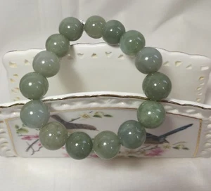Certificated A grade Jadeite Jade Oil green 14mm beads bracelet L21cm adjustment - Picture 1 of 8