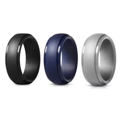 Alianza de silicona para anillo de boda hombres mujeres goma temporal flexible gimnasio negro/azul/gris Foto 1 de 4