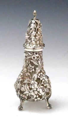 Large STIEFF Repousse PEPPER SHAKER Floral Sterling 5 3/4" - Image 1 of 4