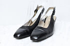ST. JOHN Made in Italy Black Leather Slingback Kitten Heel Shoes Womens Sz 9
