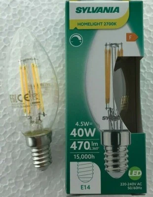 PACK OF 6 LED Candle Sylvania 4.5W 470lm SES E14 Dimmable 2700k 4.5 Watt 29344 - Image 1 of 3