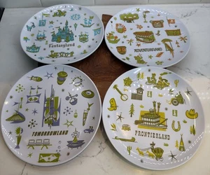 Disney Parks Exclusive 2015 Retro Melamine 8” Plates! Set Of All 4 Lands! - Picture 1 of 13