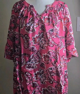 Blusa Westbound Negra Y Rosa Caliente Paisley Camisa Manga Corta Talla 2XL Fluida  Foto 1 de 4